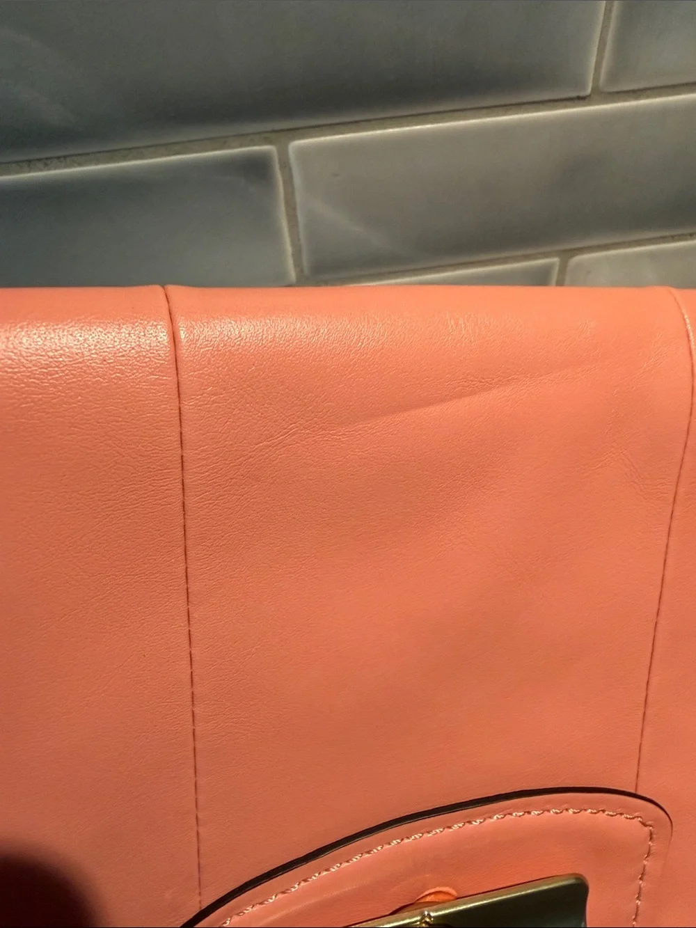 Coach Coral Pink Leather Clutch with Gold Turnlock